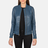 Womens Blue Leather Bomber stylish Jacket